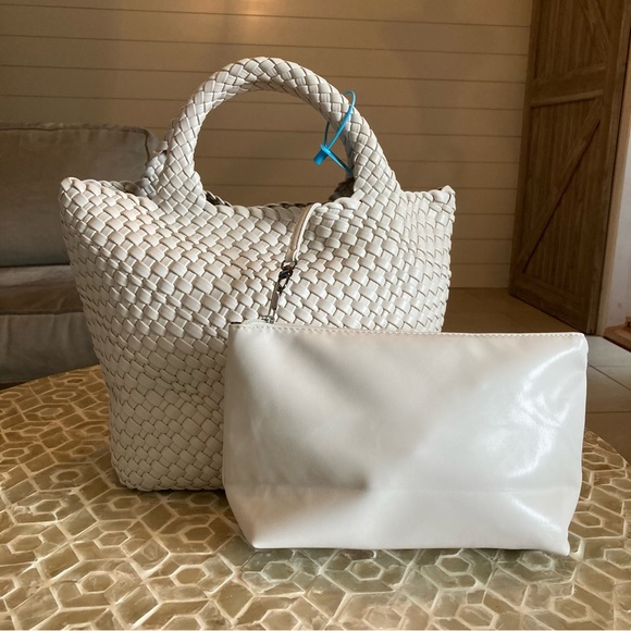 NEW!  Jinmanxue Women Vegan Leather Hand-Woven Tote Handbag in ‘creamy white’ - Picture 9 of 10